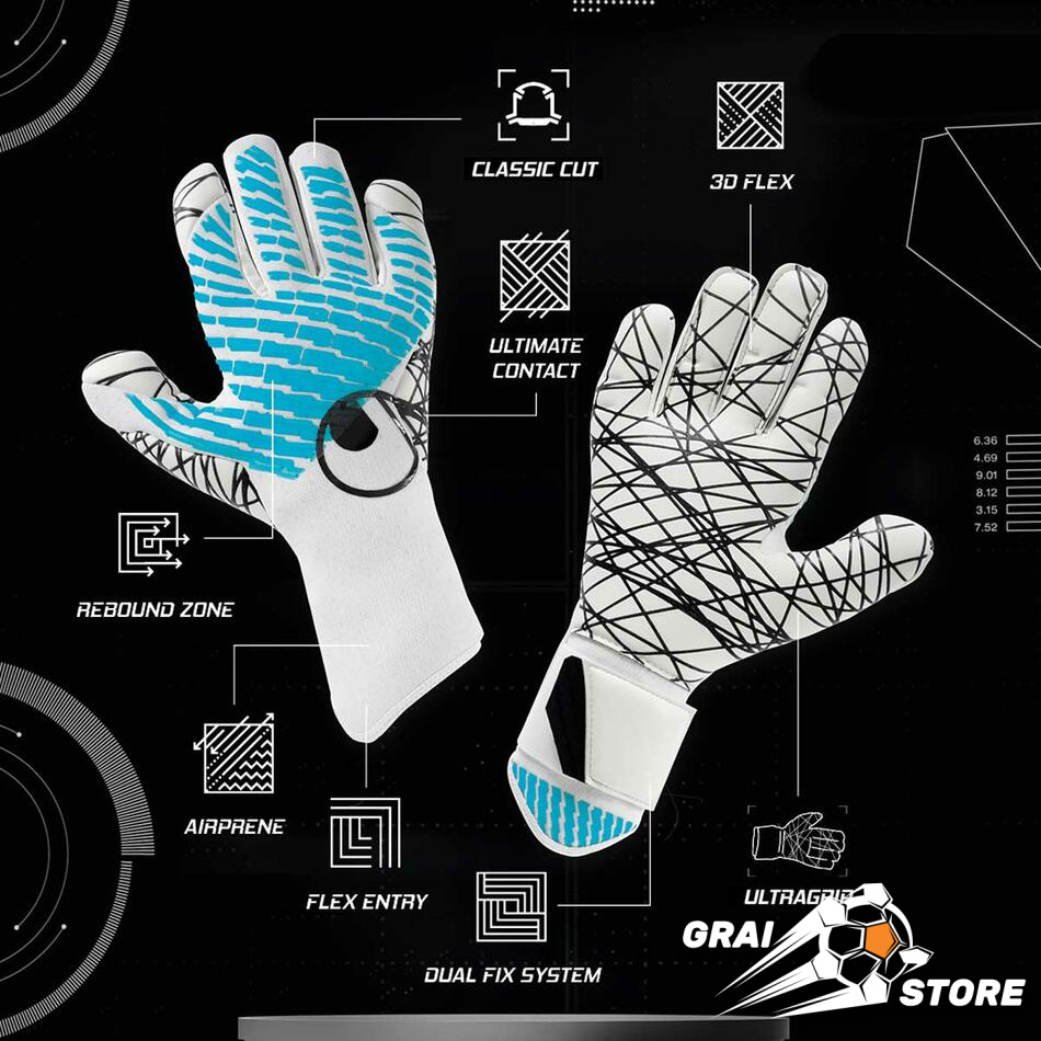 Воротарські рукавички Uhlsport Fangmaschine CyberTec Ultragrip White/Cyber Blue/Black